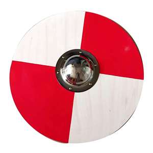 Bouclier rond en bois Viking artisanal rouge et blanc, bouclier médiéval avec boss en acier doux, prêt pour le combat, décoration murale, armure - Product Image 1
