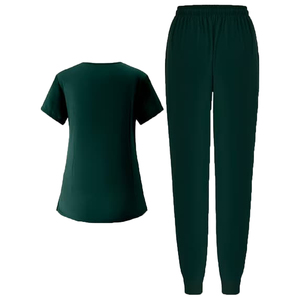 Haut de blouse médicale pour femme à col en V, en polyester et élasthanne, uniforme d'infirmière d'hôpital, manches courtes, vert coton, vente en gros - Product Image 3