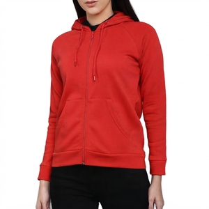 Sweat-shirt à capuche léger pour femme, à manches longues, avec double fermeture éclair, en coton et polyester tricoté, teint uni, pour l'automne - Product Image 2