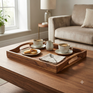 Plateau de service en bois artisanal, plateau de service de luxe pour le café, le thé, le petit-déjeuner, les aliments, plateau décoratif pour la table, utilisation à domicile ou au restaurant - Product Image 5