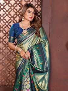 Banarasi <b>Tissue</b> Silk Saree-Traditional <b>Wedding</b> Diwali & Party Wear Quick Dry - Product Image 6