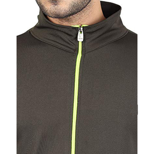 Survêtement noir pour homme avec fermeture éclair vert fluo, col montant, design sportif, séchage rapide, polyester, pour l'automne - Product Image 5