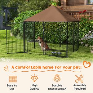 Corral exterior para perros 4.6 x 4.6 x 5, parque de juegos para cachorros con dosel, corral de jardín, jaula con valla, con comedero giratorio, jaula negra para mascotas - Product Image 4