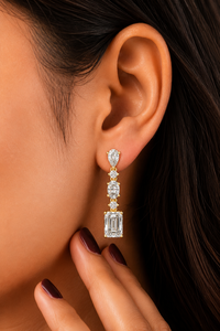 Lab Grown Diamond <b>Drop</b> Earrings 18K Yellow Gold Mixed Shape Dangle Screw <b>Back</b> Earrings EF VVS Fine Jewelry for Women - Product Image 2