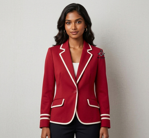 Heritage Masonic Regalia Greek Apparel Women Delta Red <b>Blazer</b> Breathable Stylish Outerwear With Single <b>Button</b> Contrast Color - Product Image 1