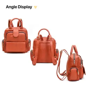 Nueva Mochila de Cuero Suave Retro Simple para Mujer, Informal, de Gran Capacidad, con Múltiples Compartimentos, Bolso de Hombro Doble - Product Image 5