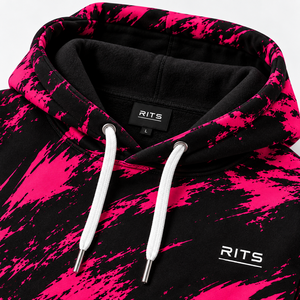 Sweat-shirt à capuche pour homme RITS, noir et rose, imprimé abstrait, coupe classique, décontracté, avec poche avant et cordons de serrage blancs - Product Image 2