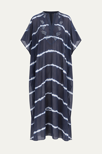 Robe Kaftan en Chiffon à Rayures Tie-Dye, Col en V, Manches Courtes, Coupe Ample, Longueur Midi, Broderie, Tenue Décontractée d'Été pour Femmes - Product Image 4