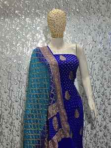 ชุดสูทแบบดั้งเดิมผ้าชีฟองจอร์เจตต์ลายบันดาฮี งานปักมือแบบกอต้าปาตี ซารี แห้งเร็ว สวยสง่า สำหรับงานเทศกาลและงานเลี้ยง - Product Image 5