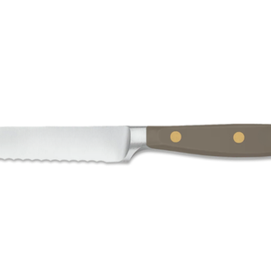 Cuchillo multiusos duradero de 5 pulgadas con hoja dentada de acero inoxidable y mango marrón con triple remache para cocina, alimentos, pan y frutas - Product Image 5