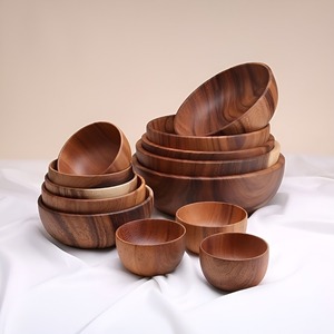 Handmade Polished Acacia Wood Mixing Bowl <b>Utensils</b> Set Lightweight Antique Salad Serving Tabletop - Product Image 3