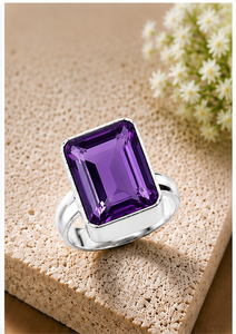 Amethyst Sterling <b>Silver</b> <b>Ring</b>, Handmade Purple Gemstone <b>Ring</b>, 925 <b>Silver</b> <b>Statement</b> <b>Ring</b> - Product Image 3