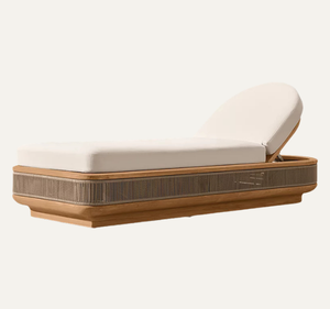 Tumbona Moderna de Madera de Teca Premium para Exteriores, Respaldo Ajustable con Cuerda Tejida, Estilo Contemporáneo, Tumbona para Piscina - Product Image 2