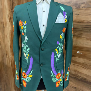 Blazer brodé de fleurs vert foncé pour homme – Veste de costume élégante pour mariage et soirée au design artistique - Product Image 1