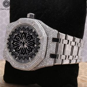 Charm_Jewells Stainless Steel Diamond <b>Watch</b> <b>Black</b> Dial Analog Quartz Luxury Fashion Unisex Folding Clasp 43mm - Product Image 2