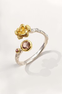 Bague Fleur de Tourmaline Rose en Argent Sterling Plaqué Rhodium, Bijou de Mariage Conçu pour un Style Romantique Inspiré de la Nature - Product Image 3