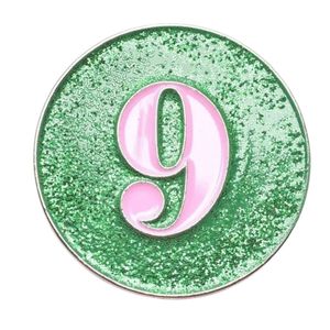 Pretty Girl Number 9 Lapel Pin Green <b>Pink</b> <b>Glitter</b> Round Number Brooch Elegant Women Fashion Accessory for Events Gifts - Product Image 4