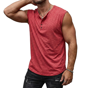 Factory Custom Made Men's Sleeveless Henley Tank Tops Breathable Slub Jersey Muscle Fit Streetwear Bulk Orders Tank Tops For Men - Product Image 6