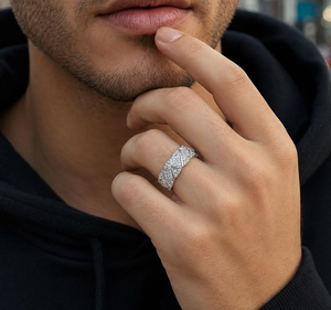 Anillo de Hip Hop para Hombre, Chapado en Oro, Geométrico, con Pavé de Moissanita, Corte Brillante Redondo, Lujoso, con Microincrustaciones - Product Image 5