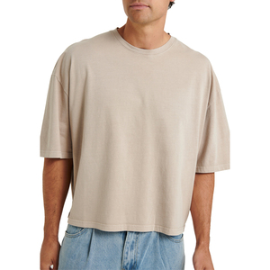 Camiseta Extra Grande Personalizada para Hombre, Algodón Grueso, Hombros Caídos, Corte Cuadrado, Color Beige, Estilo Urbano - Product Image 5