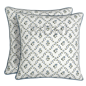 Funda de Almohada Ridhi Baby Blue con Estampado de Bloques, Estilo Preppy Grandmillennial, para el Hogar, Funda de Almohada Blanca con Estampado Floral, Decoración del Hogar, Regalo de Acción de Gracias - Product Image 2