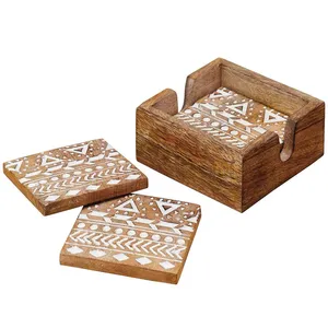 Sous-verres en bois au design bohème élégant et tendance, faits à la main, lavables, forme personnalisable, non toxiques, pour la maison, la cuisine, les tasses à thé - Product Image 1