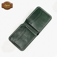 Dompet Lipat Kulit Hijau Premium Buatan Tangan Minimalis Tipis Untuk Pria Bergaya Untuk Penggunaan Sehari-hari Pemasok Grosir