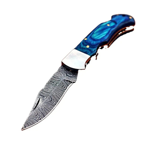Cuchillo de Bolsillo Burraq Hecho a Mano con Acero de Damasco, Punta Caída, Mango de Resina y Funda de Cuero, DIY OEM/ODM para Regalos y Uso en Exteriores - Product Image 1