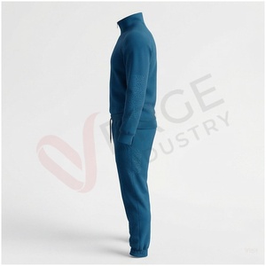 Ensemble de survêtement bleu pour homme, manches longues, col montant semi-zippé, couleur unie, respirant, coupe décontractée, idéal pour l'automne - Product Image 3