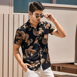 <b>Men's</b> <b>Hawaiian</b> Floral Printed Poplin Summer Beach <b>Shirts</b> Short Sleeve Single Button Closure Breathable Quick Dry - Product Image 3