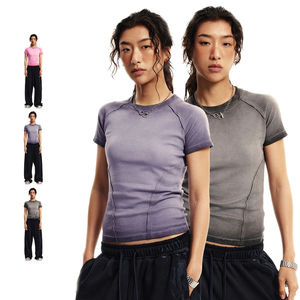 Camisetas de Mujer de Longitud Regular, Estampadas, de Color Sólido, con Peso de Tela Medio, Transpirables, 100% Algodón - Product Image 3