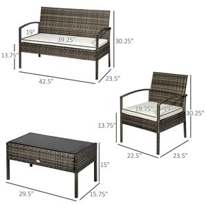 Set di Mobili da Giardino in Rattan Bianco Crema, 4 Pezzi, Tavolo e Sedie per Conversazione all'Aperto - Product Image 3