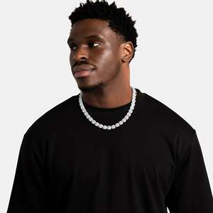 Men's 925 Silver Rhodium 14k Gold Brilliant Cut Pave <b>Statement</b> <b>Necklace</b> Geometric Link Chain Luxury Everyday Wear Wedding - Product Image 4