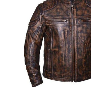 Veste en cuir véritable de vache vieilli pour homme, style motard vintage, fournisseur en gros OEM ODM pour l'hiver - Product Image 4