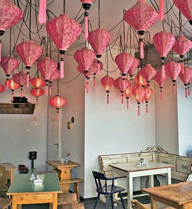 High Quality Vietnamese <b>Pink</b> Color Silk Lantern for Wedding Decor Hanging from Vietnam Bamboo Lantern Supplies Hanging Factory - Product Image 1