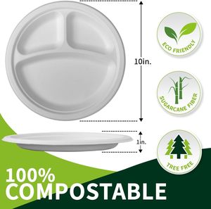 Plato Redondo Desechable de Bagazo de 11 Pulgadas - Resistente, Ecológico, Biodegradable, Apto para Microondas, Compostable para Alimentos Calientes/Fríos - Product Image 3