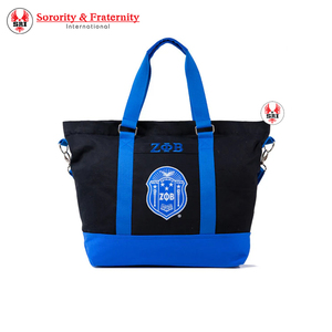 Bolso Tote de Poliéster Acolchado y Bordado de la Hermandad Zeta Phi Beta |   Cierre de cremallera sublimado personalizado para hermandades griegas de mujeres ZPB - Product Image 1