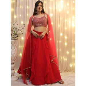 ชุดแต่งงานผ้าจอร์เจียสีแดงสวยชุด lehenga choli กับ dupatta - Product Image 1