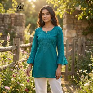 <b>Indian</b> and Pakistani Style Heavy Rayon Short Kurtis Collections with Chikankari Work Casual and Daily Wear Tunic Style <b>Top</b> - Product Image 5