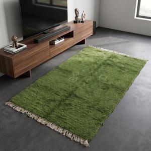 Tapis en laine noué à la main de style classique floral de qualité supérieure, vert, rectangulaire, avec franges, pour salon, chambre à coucher, décoration de la maison - Product Image 4