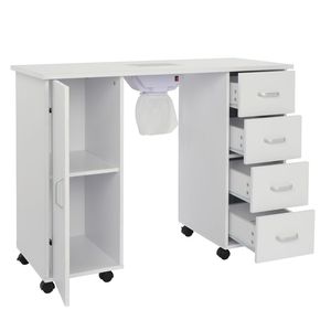 Tavolo Moderno per Manicure in Legno con Anta Singola e 4 Cassetti, Finitura Bianca, Design di Lusso, Struttura in MDF - Product Image 5