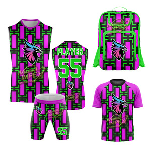 Mashadi IMPEX Ensemble de maillot de basketball sublimé rose vert avec logo Hawk, débardeur, short, sac à dos, tenue de sport unisexe pour adulte - Product Image 1