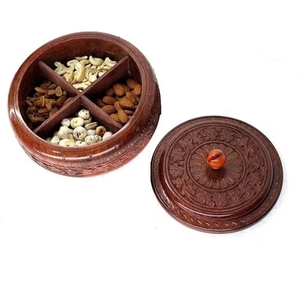 Caja de Madera para Guardar Frutos Secos, Decoración para Mesa de Centro, Compartimento para Nueces, Caja con Tapa y Compartimentos Divididos para Aperitivos - Product Image 3