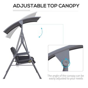Outdoor Gray Porch Swing for 2 with Adjustable Canopy Metal Table & Cup Holders Waterproof <b>Cushions</b> and Anti-Slip <b>Pads</b> - Product Image 4