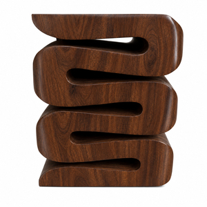 S-Flow Stool Artistic Side <b>Table</b> Solid Deep <b>Walnut</b> Finish Contemporary Stackable Wood Furniture for Home and Hospitality Spaces - Product Image 2