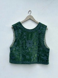 Nitin Exports Vintage Bohemian Velvet Cotton Beaded Sleeveless Vest Indian Ethnic Summer Breathable Knitted Short Outerwear - Product Image 2