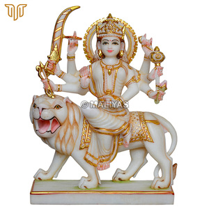 Marble Durga Maa Murti with Singhar | Handcrafted White Marble Durga Mata Statue on Lion by MALIYAS Jaipur India - Product Image 2