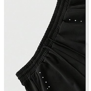Pantalon de survêtement noir pour homme, coupe large, taille élastique avec cordon de serrage, décontracté, respirant, en maille, avec bande latérale ornée de strass - Product Image 5