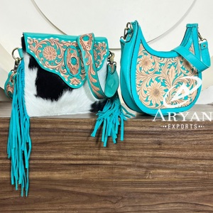 Latest Customized Handcrafted Genuine Cowhide Leather High Quality Fringe Crossbody HandBag & <b>Shoulder</b> Bag 2-Piece Combo Set - Product Image 1