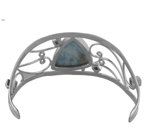 Bracelet manchette en argent sterling 925 avec larimar bleu naturel, fait main, jonc ouvert, bijou quotidien pour femme, cadeau - Product Image 2